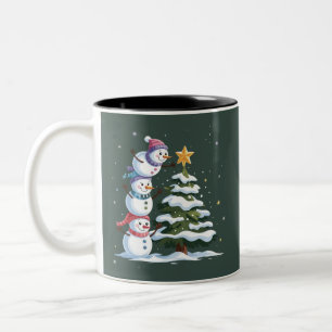 Caneca De Café Em Dois Tons Amante do Boneco de Neve de Natal Árvore Xmas Fest