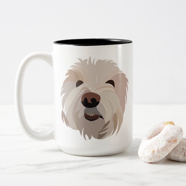 Caneca De Café Em Dois Tons Amante do Cão Bichon Frise Bichon Frise (Com Donut)