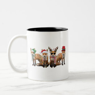 Caneca De Café Em Dois Tons Amantes de Raposa de Natal Família Animal Férias d