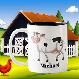 Caneca De Café Em Dois Tons Amantes de vacas brancas adicionam nome