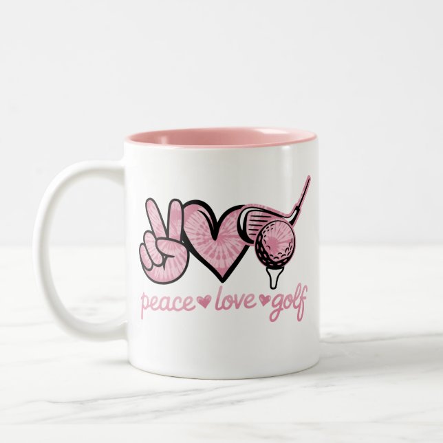 Caneca De Café Em Dois Tons Amantes do Golfe Divertido Paz Amor  (Esquerda)