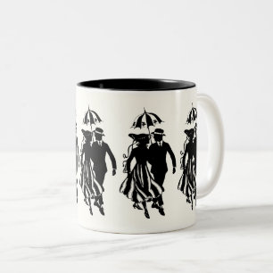 Caneca De Café Em Dois Tons Amantes e Soulmates Silhouter Casal de Vintage