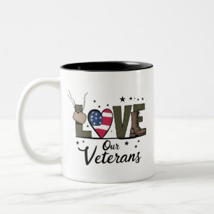 Caneca De Café Em Dois Tons Amar o Dia dos Nossos Veteranos Orgulhoso Dia Mili