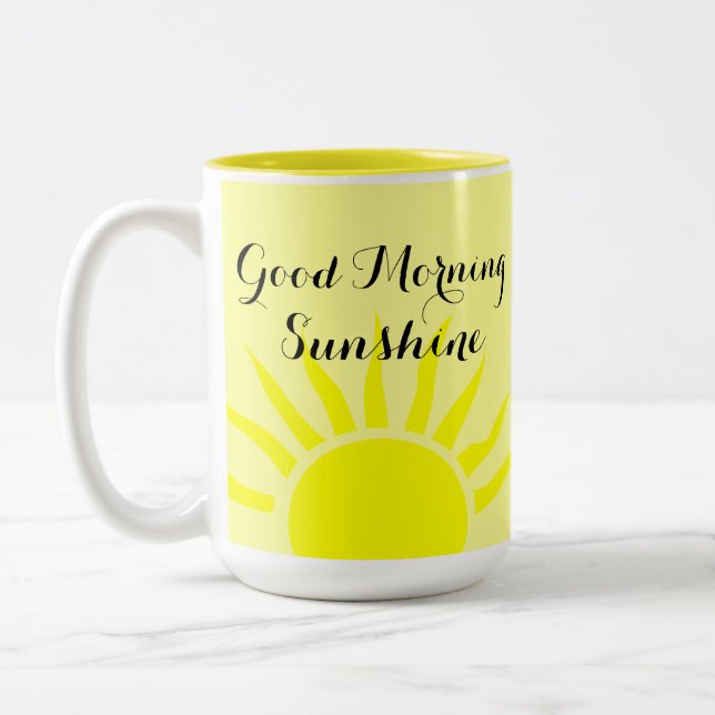 Caneca De Café Em Dois Tons Amarelo Brilhante "Bom dia, sol-sol" | Sol Amarelo (Esquerda)