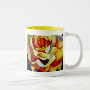 Caneca De Café Em Dois Tons Amarelo Freesia aquarela original afloral