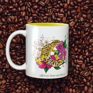 Caneca De Café Em Dois Tons Amarelo-leopardo Gecko Verde