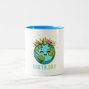 Caneca De Café Em Dois Tons Ambiente do Dia da Terra Corta a Terra com Floral