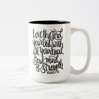 Caneca De Café Em Dois Tons Ame a rotulação do senhor Seu Deus Escritura Mão