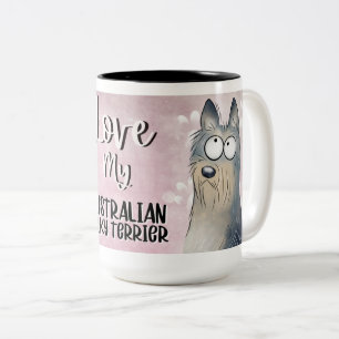 Caneca De Café Em Dois Tons Ame Meu Cartoon Australiano Silky Terrier 15oz