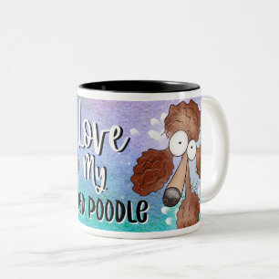 Caneca De Café Em Dois Tons Ame Meu Cartoon de Poodle Vermelho 11oz