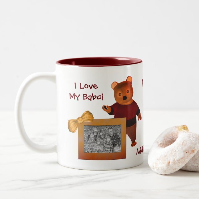 Caneca De Café Em Dois Tons Ame Minha Babilci Cute Bear Avó Polonesa (Com Donut)