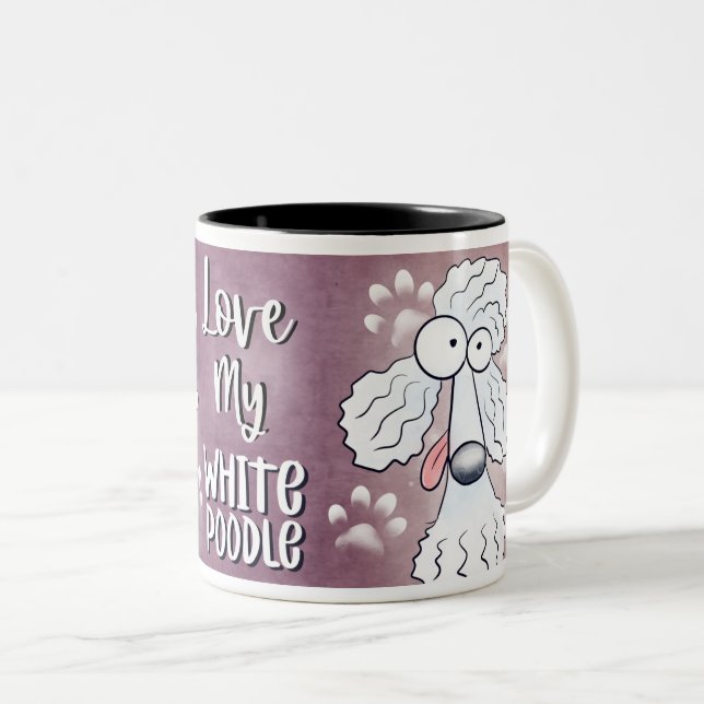 Caneca De Café Em Dois Tons Ame o meu desenho de poodle branco 11oz (Frente Esquerda)