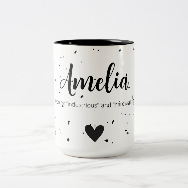 Caneca De Café Em Dois Tons Amelia Name Reveal Significa Mínimo Presente Moder (Centro)