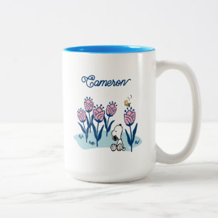 Caneca De Café Em Dois Tons Amendoins Snoopy & Woodstock Flower   Adicione seu