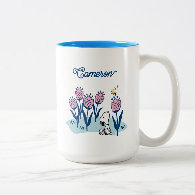 Caneca De Café Em Dois Tons Amendoins Snoopy & Woodstock Flower | Adicione seu (Direita)