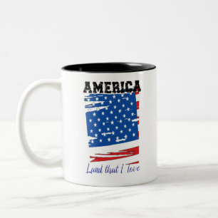Caneca De Café Em Dois Tons América, Land I Love, Afetada bandeira dos EUA