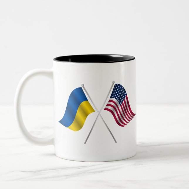 Caneca De Café Em Dois Tons American flag and Ukrainian flag (Esquerda)