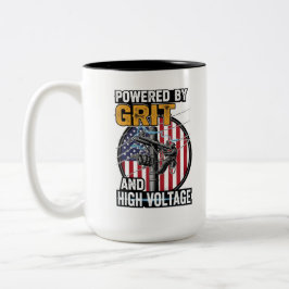 Caneca De Café Em Dois Tons American Flag Electrician Gift
