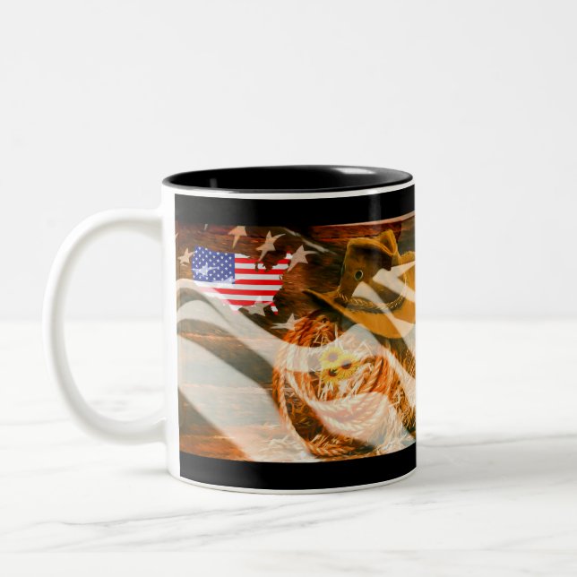 Caneca De Café Em Dois Tons American Flag Sunrays (Esquerda)