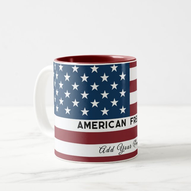 Caneca De Café Em Dois Tons American Freedom Personalized Name (Frente Esquerda)