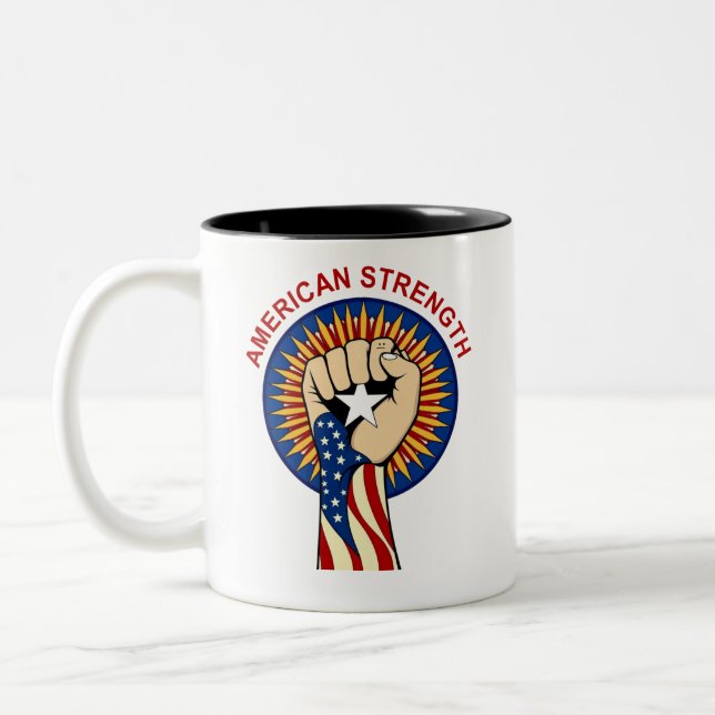 Caneca De Café Em Dois Tons American Strength – United We Stand Fist T-Shirt (Esquerda)