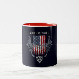 Caneca De Café Em Dois Tons Americano Viking. Bandeira, capacete afligido,