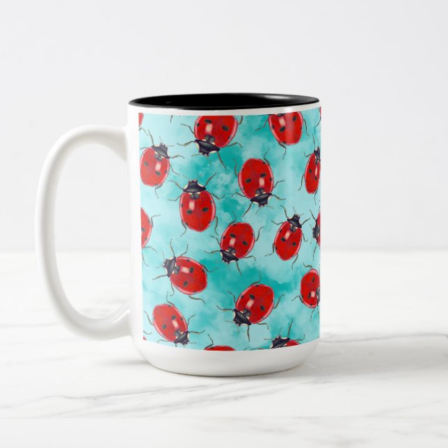 Caneca De Café Em Dois Tons Amigo do jardim Ladybug jogado em aqua (Esquerda)