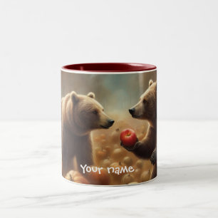 Caneca De Café Em Dois Tons Amigos de outono Ursos Caprichosos compartilham um