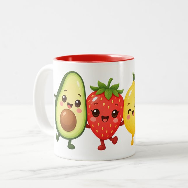 Caneca De Café Em Dois Tons Amigos Frutíferos Felizes (Frente Esquerda)