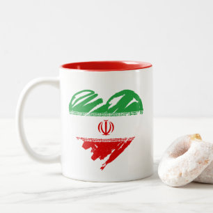 Caneca De Café Em Dois Tons Amo o Irã - Forma Coração da Bandeira Iraniana