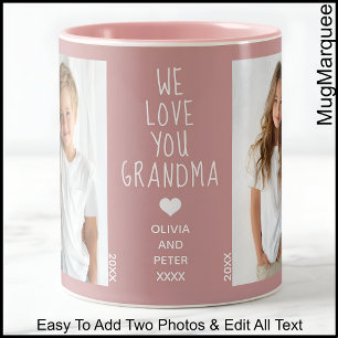 Caneca De Café Em Dois Tons Amo Você Vovó, Texto Personalizado, Rosa Empoeirad