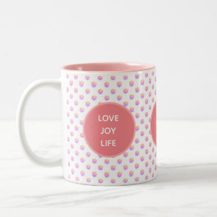 Caneca De Café Em Dois Tons Amor, alegria, diamantes cor-de-rosa da vida