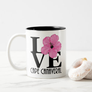 Caneca De Café Em Dois Tons AMOR Cabo Canaveral Rosa Hibiscus 11oz