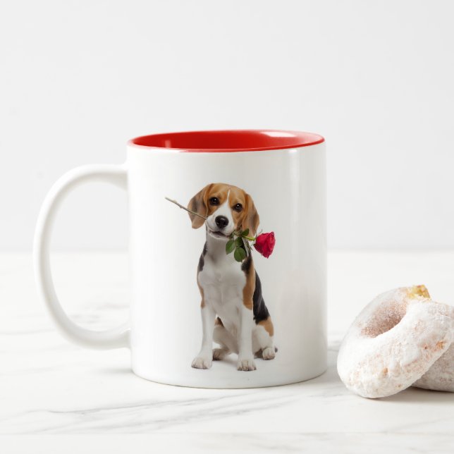Caneca De Café Em Dois Tons Amor de Beagle (Com Donut)