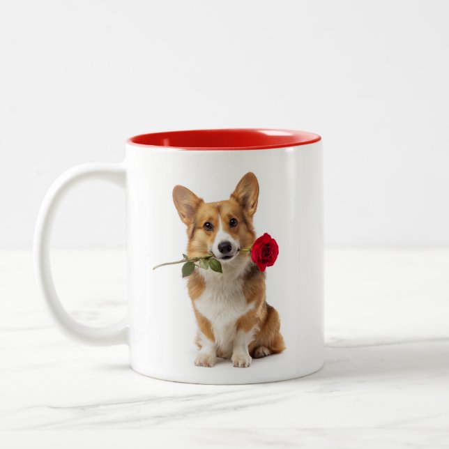 Caneca De Café Em Dois Tons Amor de Corgi (Esquerda)