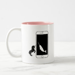 Caneca De Café Em Dois Tons Amor de Espelho de Smartphone Narwhal Unicórn