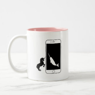 Caneca De Café Em Dois Tons Amor de Espelho de Smartphone Narwhal Unicórn