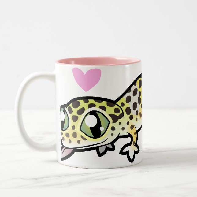 Caneca De Café Em Dois Tons Amor de Lagartixa Leopardo (Esquerda)