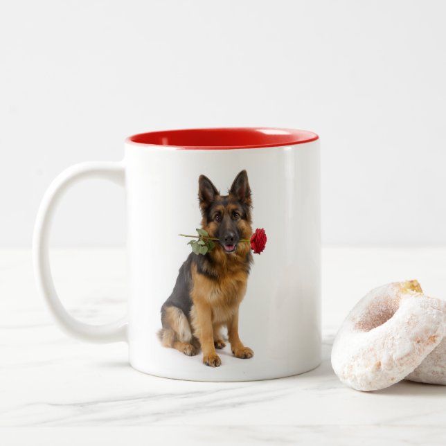 Caneca De Café Em Dois Tons Amor de Pastor Alemão (Com Donut)