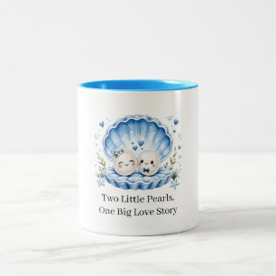 Caneca De Café Em Dois Tons Amor de Pérola Fofa em uma Concha Marinha Mágica