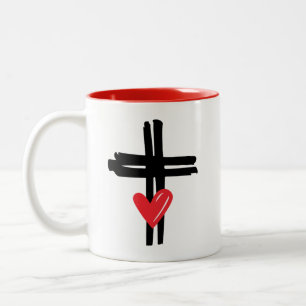 Caneca De Café Em Dois Tons Amor e fé Coração Cruzam Deus Religioso Cristão