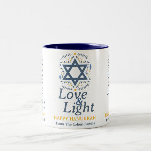 Caneca De Café Em Dois Tons Amor e Luz Família simples de Hanukkah