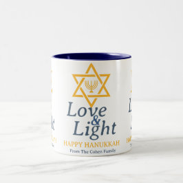 Caneca De Café Em Dois Tons Amor e Luz | Família simples de Hanukkah