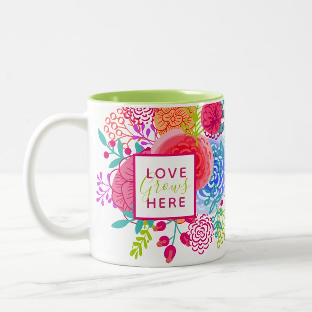 Caneca De Café Em Dois Tons Amor Floral Personalizado Por Aquarela (Esquerda)