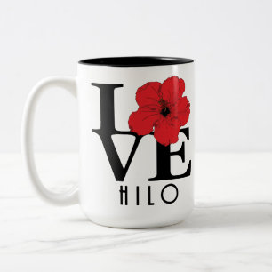 Caneca De Café Em Dois Tons AMOR Hilo Hawaii Red Hibiscus 15oz