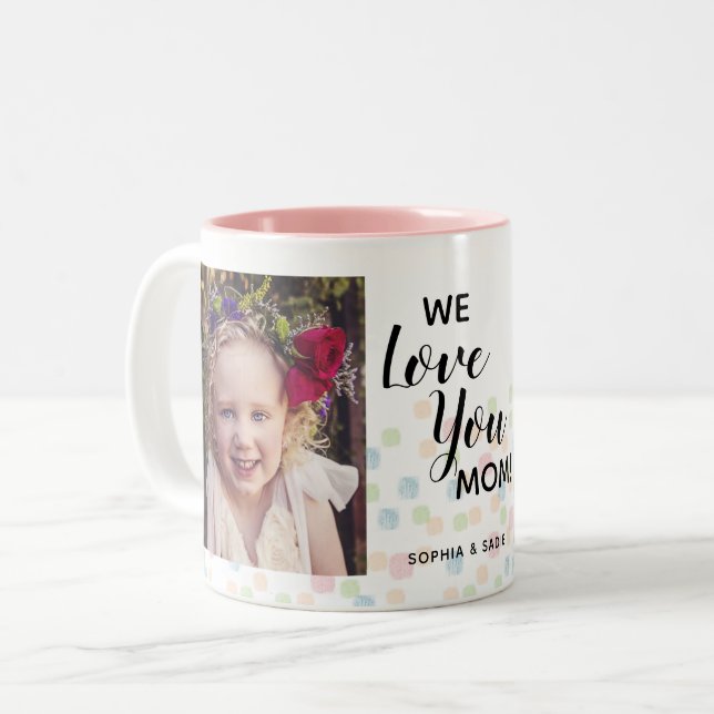 Caneca De Café Em Dois Tons Amor Mãe 2 Foto Pontos de Pastel (Frente Esquerda)