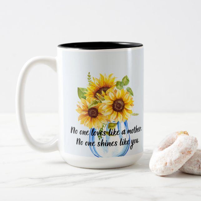 Caneca De Café Em Dois Tons Amor Mãe Com Girassol (Com Donut)