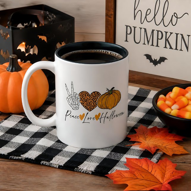 Caneca De Café Em Dois Tons Amor Paz Halloween (Criador carregado)