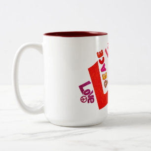 Caneca De Café Em Dois Tons Amor, paz, tipografia