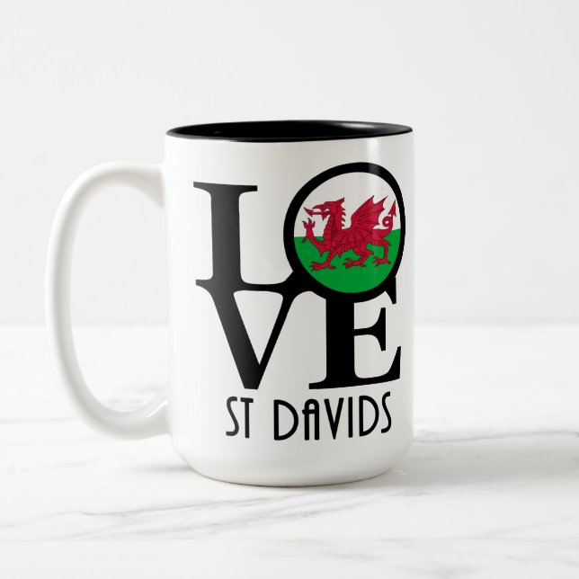 Caneca De Café Em Dois Tons AMOR Rua Davids, Wales 15oz (Esquerda)